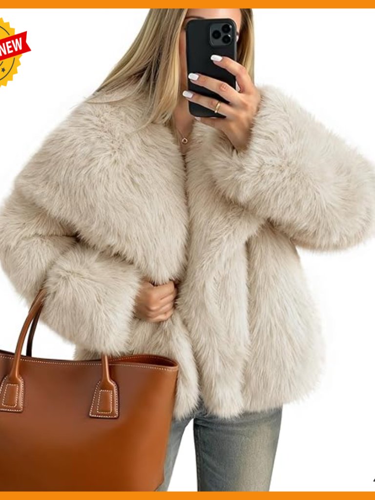 Women's Faux Fur Coat Fluffy Jacket Long Sleeve Lapel Shaggy Outerwear With